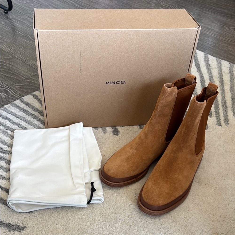 Vince Tan Brown Suede Chelsea Ankle Boots, Genuine Suede Size 6.5, NWT